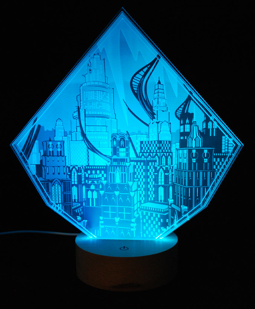 FFXIV Amaurot Skyline Acrylic Light Display with LED Color Changing Base