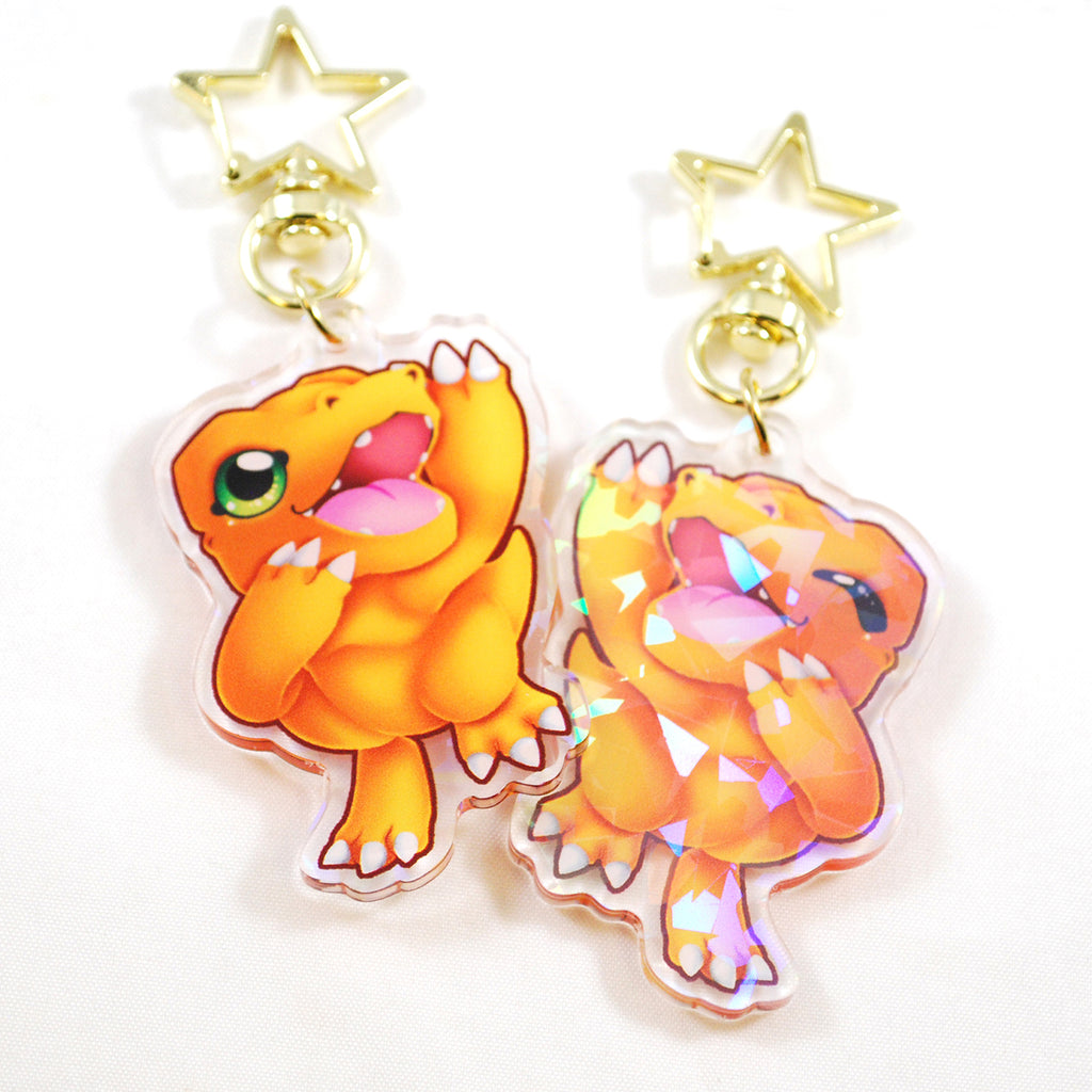Agumon keychain front and back.
