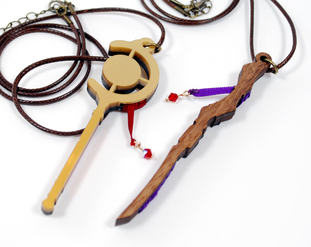 Frieren and Fern Staves in Acrylic and Wood as Necklaces and Keychains