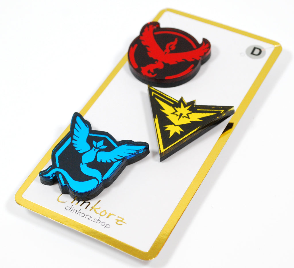 Discontinued PoGo Acrylic Team Badge Pins - Mystic Valor or Instinct