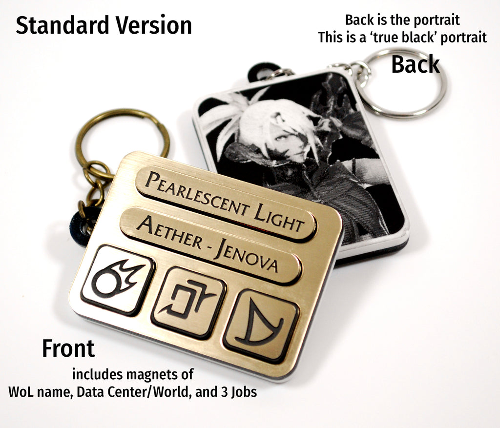 FFXIV Custom Character ID Plate Pin or Tag Keychain with Portrait (2 Week Fulfillment)