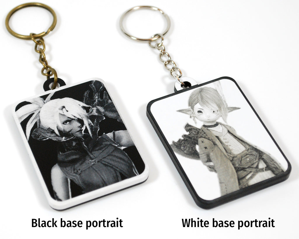 FF Adhered (non swap) Custom Character ID Plate Keychain with Portrait (2 Week Fulfillment)