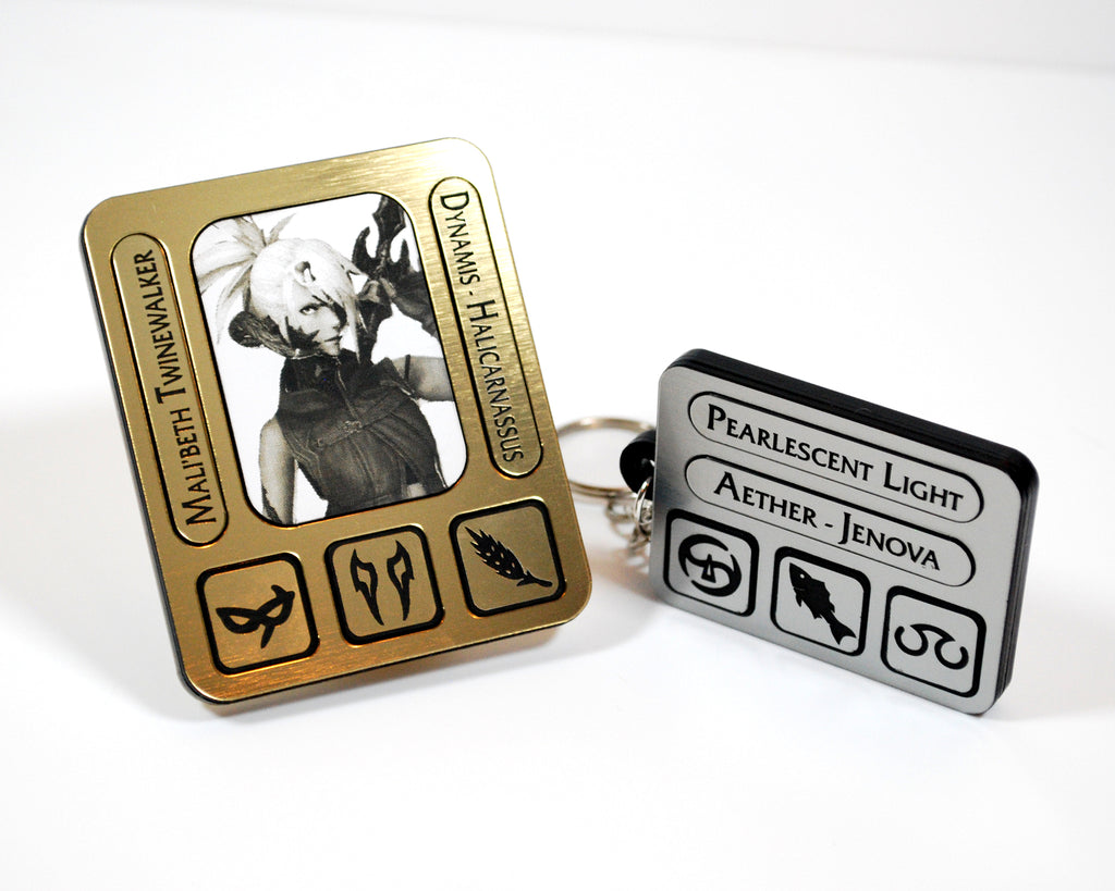 FFXIV Custom Character ID Plate Pin or Tag Keychain with Portrait (2 Week Fulfillment)