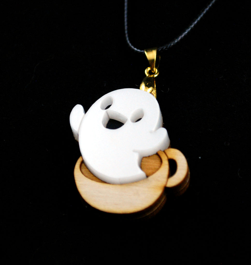 RETIRED Cup of Boo Halloween 2020 Wood and Acrylic Necklace or Keychain