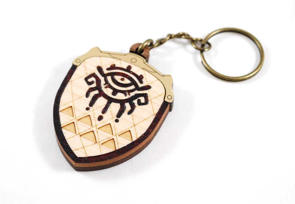 RETIRED LIMITED LoZ Tears of the Kingdom Link Shield in Wood and Acrylic Keychain Charm