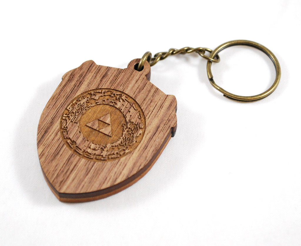 RETIRED LIMITED LoZ Tears of the Kingdom Link Shield in Wood and Acrylic Keychain Charm