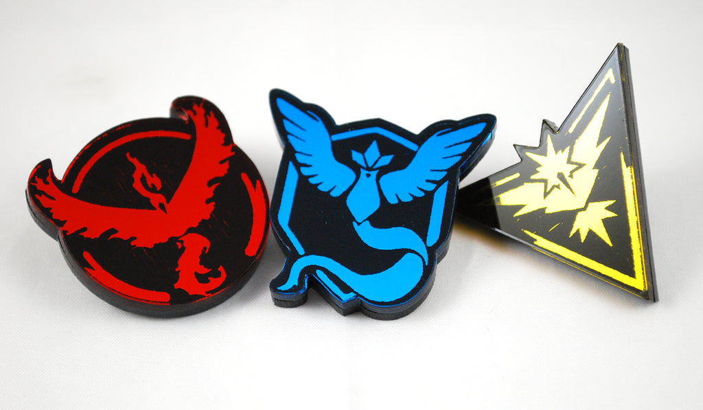 Discontinued PoGo Acrylic Team Badge Pins - Mystic Valor or Instinct