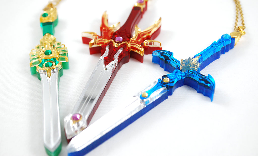 Magic Knight Rayearth Hikari Umi and Fuu Swords in Acrylic as Necklaces or Keychains