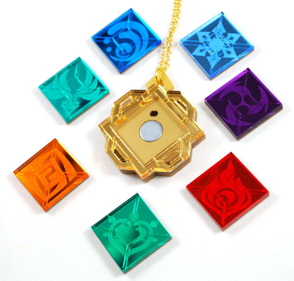 Make-a-Wish All Holders All Visions Genshin Impact as Acrylic Necklace or Pin COMBO DEAL