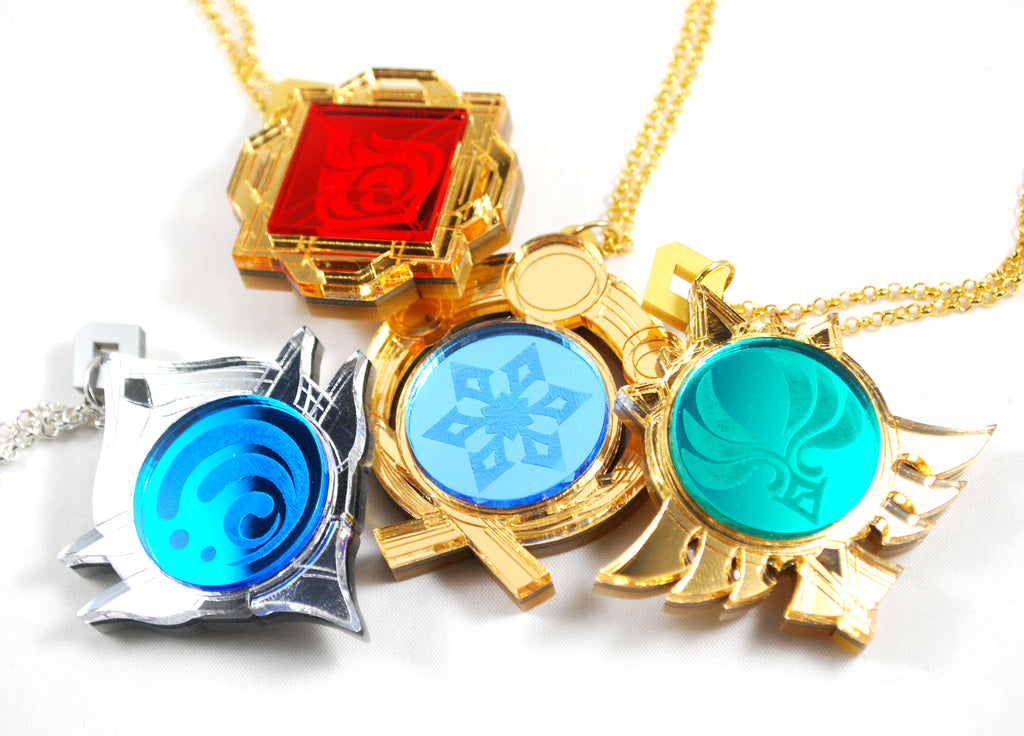 Make-a-Wish All Holders All Visions Genshin Impact as Acrylic Necklace or Pin COMBO DEAL